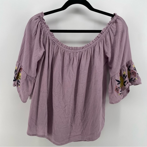 MOD Womens Off Shoulder Blouse Lavender Floral Embroidered M New - Picture 3 of 4